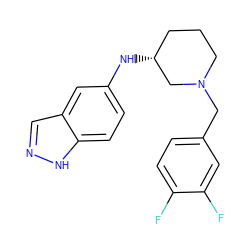 Fc1ccc(CN2CCC[C@@H](Nc3ccc4[nH]ncc4c3)C2)cc1F ZINC000003942082