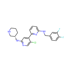 Fc1ccc(CNc2cccc(-c3cc(N[C@H]4CCCNC4)ncc3Cl)n2)cc1F ZINC000169703698