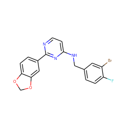 Fc1ccc(CNc2ccnc(-c3ccc4c(c3)OCO4)n2)cc1Br ZINC000096271410