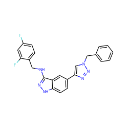 Fc1ccc(CNc2n[nH]c3ccc(-c4cn(Cc5ccccc5)nn4)cc23)c(F)c1 ZINC000147646503