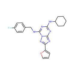 Fc1ccc(CNc2nc(NC3CCCCC3)nc3nc(-c4ccco4)nn23)cc1 ZINC000653773249