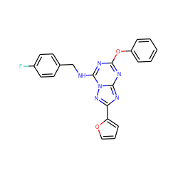 Fc1ccc(CNc2nc(Oc3ccccc3)nc3nc(-c4ccco4)nn23)cc1 ZINC000653767915