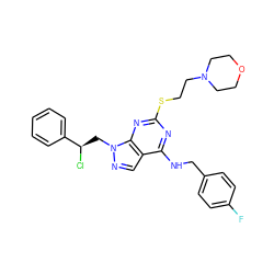 Fc1ccc(CNc2nc(SCCN3CCOCC3)nc3c2cnn3C[C@@H](Cl)c2ccccc2)cc1 ZINC000071296229