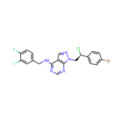 Fc1ccc(CNc2ncnc3c2cnn3C[C@@H](Cl)c2ccc(Br)cc2)cc1F ZINC000096907504