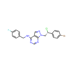 Fc1ccc(CNc2ncnc3c2cnn3C[C@H](Cl)c2ccc(Br)cc2)cc1 ZINC000096272499