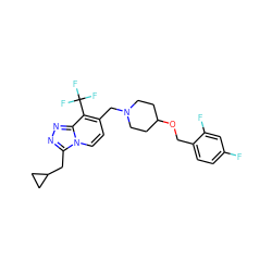 Fc1ccc(COC2CCN(Cc3ccn4c(CC5CC5)nnc4c3C(F)(F)F)CC2)c(F)c1 ZINC000143358075