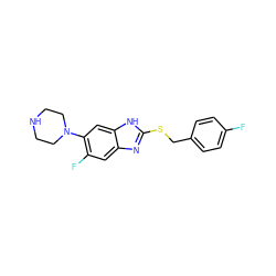 Fc1ccc(CSc2nc3cc(F)c(N4CCNCC4)cc3[nH]2)cc1 ZINC000029048610