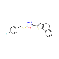 Fc1ccc(CSc2nnc(-c3cc4c(s3)-c3ccccc3CC4)o2)cc1 ZINC000005948203