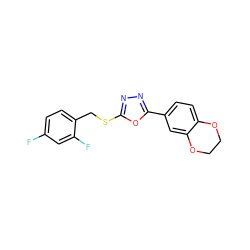 Fc1ccc(CSc2nnc(-c3ccc4c(c3)OCCO4)o2)c(F)c1 ZINC000073162729