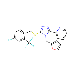 Fc1ccc(CSc2nnc(-c3ccccn3)n2Cc2ccco2)c(C(F)(F)F)c1 ZINC000066148757