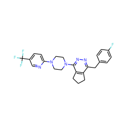 Fc1ccc(Cc2nnc(N3CCN(c4ccc(C(F)(F)F)cn4)CC3)c3c2CCC3)cc1 ZINC000201146152