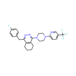 Fc1ccc(Cc2nnc(N3CCN(c4ccc(C(F)(F)F)cn4)CC3)c3c2CCCC3)cc1 ZINC000201143837