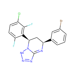 Fc1ccc(Cl)c(F)c1[C@H]1C[C@@H](c2cccc(Br)c2)N=C2N=NNN21 ZINC000213625457