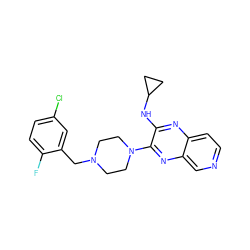 Fc1ccc(Cl)cc1CN1CCN(c2nc3cnccc3nc2NC2CC2)CC1 ZINC000653667973