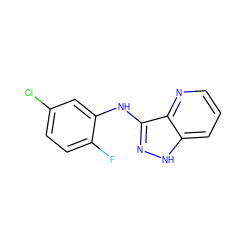 Fc1ccc(Cl)cc1Nc1n[nH]c2cccnc12 ZINC000118719443