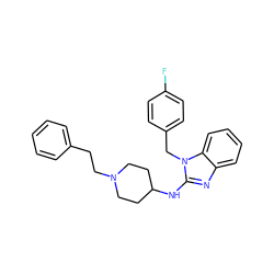 Fc1ccc(Cn2c(NC3CCN(CCc4ccccc4)CC3)nc3ccccc32)cc1 ZINC000029564537