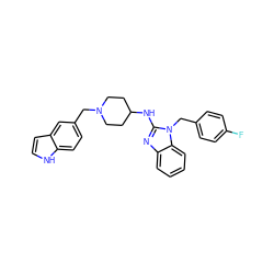 Fc1ccc(Cn2c(NC3CCN(Cc4ccc5[nH]ccc5c4)CC3)nc3ccccc32)cc1 ZINC000028827102