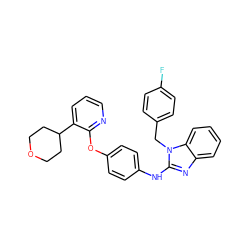 Fc1ccc(Cn2c(Nc3ccc(Oc4ncccc4C4CCOCC4)cc3)nc3ccccc32)cc1 ZINC000139884980