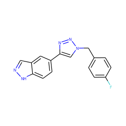 Fc1ccc(Cn2cc(-c3ccc4[nH]ncc4c3)nn2)cc1 ZINC000066079350