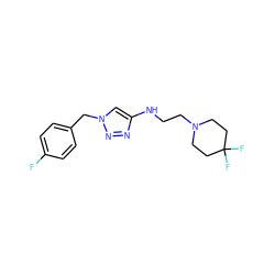 Fc1ccc(Cn2cc(NCCN3CCC(F)(F)CC3)nn2)cc1 ZINC000209677187