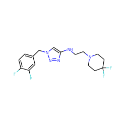 Fc1ccc(Cn2cc(NCCN3CCC(F)(F)CC3)nn2)cc1F ZINC000143090508