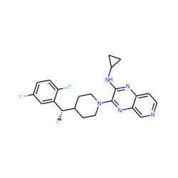 Fc1ccc(F)c([C@@H](F)C2CCN(c3nc4cnccc4nc3NC3CC3)CC2)c1 ZINC000653680390