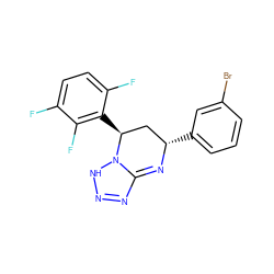 Fc1ccc(F)c([C@H]2C[C@H](c3cccc(Br)c3)N=C3N=NNN32)c1F ZINC000473248722