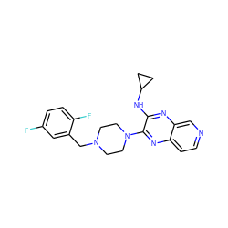 Fc1ccc(F)c(CN2CCN(c3nc4ccncc4nc3NC3CC3)CC2)c1 ZINC000653670301