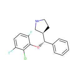 Fc1ccc(F)c(O[C@@H](c2ccccc2)[C@@H]2CCNC2)c1Cl ZINC000095587103