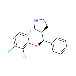 Fc1ccc(F)c(O[C@H](c2ccccc2)[C@@H]2CCNC2)c1Cl ZINC000095586620