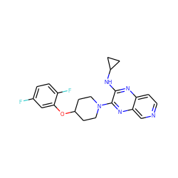 Fc1ccc(F)c(OC2CCN(c3nc4cnccc4nc3NC3CC3)CC2)c1 ZINC000653665372