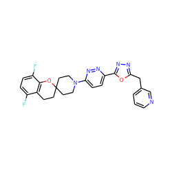 Fc1ccc(F)c2c1CCC1(CCN(c3ccc(-c4nnc(Cc5cccnc5)o4)nn3)CC1)O2 ZINC000064437160