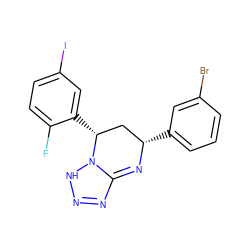 Fc1ccc(I)cc1[C@@H]1C[C@H](c2cccc(Br)c2)N=C2N=NNN21 ZINC000473249908