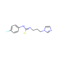 Fc1ccc(N/C(S)=N/CCCn2ccnc2)cc1 ZINC000007502186