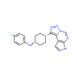 Fc1ccc(N[C@H]2CC[C@@H](c3nnn4cnc5[nH]ccc5c34)CC2)cc1 ZINC001772593223