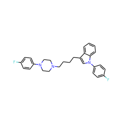 Fc1ccc(N2CCN(CCCCc3cn(-c4ccc(F)cc4)c4ccccc34)CC2)cc1 ZINC000013741508