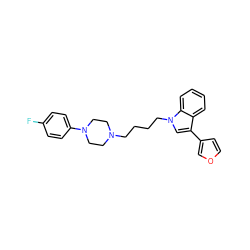 Fc1ccc(N2CCN(CCCCn3cc(-c4ccoc4)c4ccccc43)CC2)cc1 ZINC000072117074