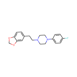 Fc1ccc(N2CCN(CCc3ccc4c(c3)OCO4)CC2)cc1 ZINC000095564890