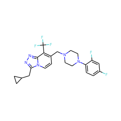 Fc1ccc(N2CCN(Cc3ccn4c(CC5CC5)nnc4c3C(F)(F)F)CC2)c(F)c1 ZINC000114515648