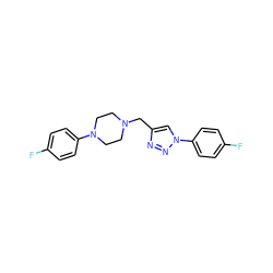 Fc1ccc(N2CCN(Cc3cn(-c4ccc(F)cc4)nn3)CC2)cc1 ZINC000045389878