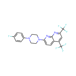 Fc1ccc(N2CCN(c3ccc4c(C(F)(F)F)cc(C(F)(F)F)nc4n3)CC2)cc1 ZINC000020218688