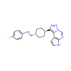 Fc1ccc(NC[C@H]2CC[C@H](c3nnn4cnc5[nH]ccc5c34)CC2)cc1 ZINC001772604696