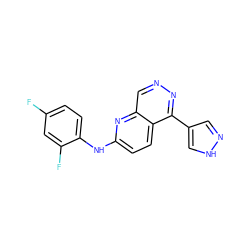 Fc1ccc(Nc2ccc3c(-c4cn[nH]c4)nncc3n2)c(F)c1 ZINC000068204815