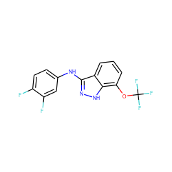 Fc1ccc(Nc2n[nH]c3c(OC(F)(F)F)cccc23)cc1F ZINC001772614648