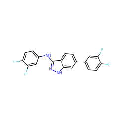 Fc1ccc(Nc2n[nH]c3cc(-c4ccc(F)c(F)c4)ccc23)cc1F ZINC001772652495