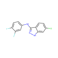 Fc1ccc(Nc2n[nH]c3cc(Cl)ccc23)cc1F ZINC001772594163