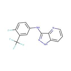 Fc1ccc(Nc2n[nH]c3cccnc23)cc1C(F)(F)F ZINC000167036674