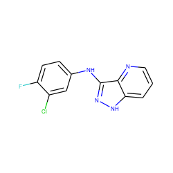 Fc1ccc(Nc2n[nH]c3cccnc23)cc1Cl ZINC000118720212