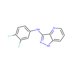 Fc1ccc(Nc2n[nH]c3cccnc23)cc1F ZINC000166862305