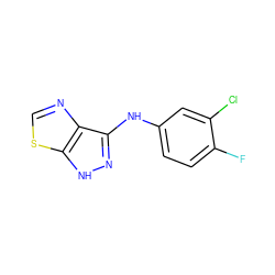 Fc1ccc(Nc2n[nH]c3scnc23)cc1Cl ZINC000167028703